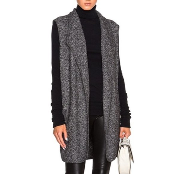 Vince Gray Mélange Mix Media Open Front Wool Vest - Picture 1 of 16